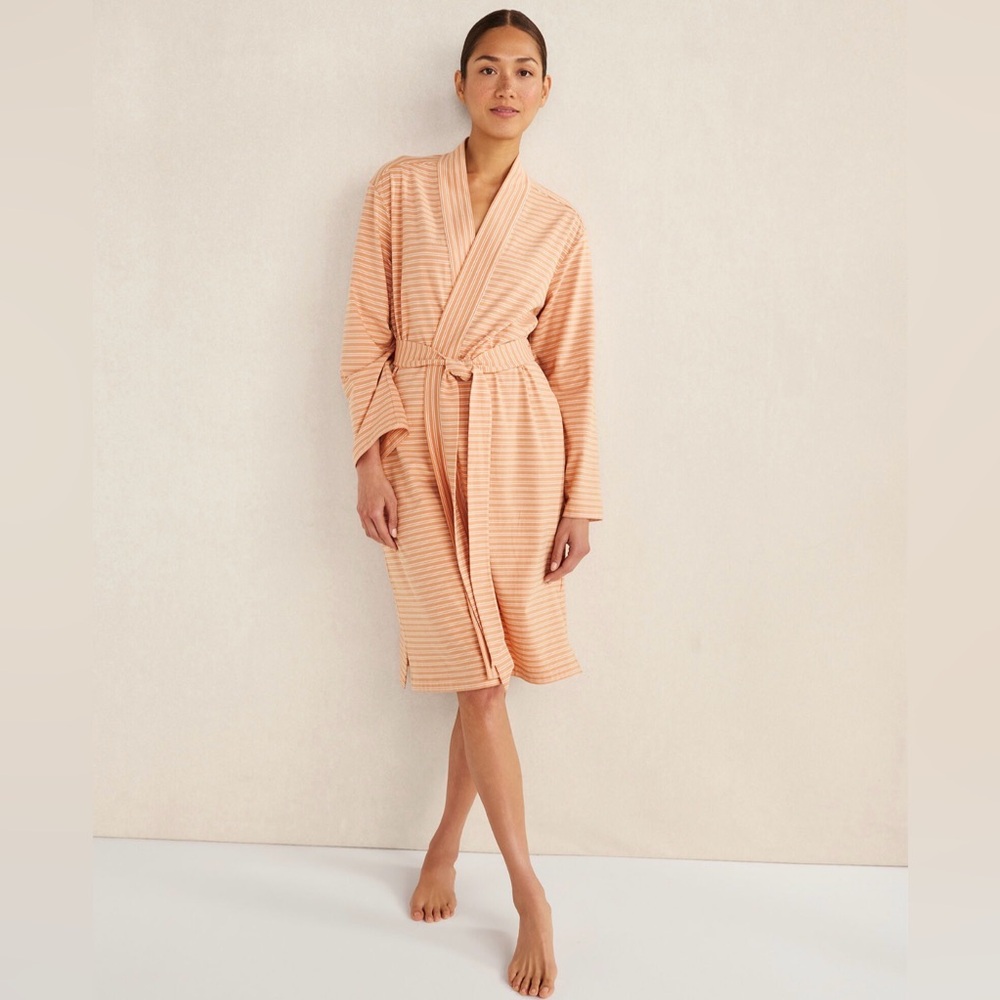 *HAVEN WELL WITHIN* Striped Peach x White Wrap Organic Cotton Robe Size Small